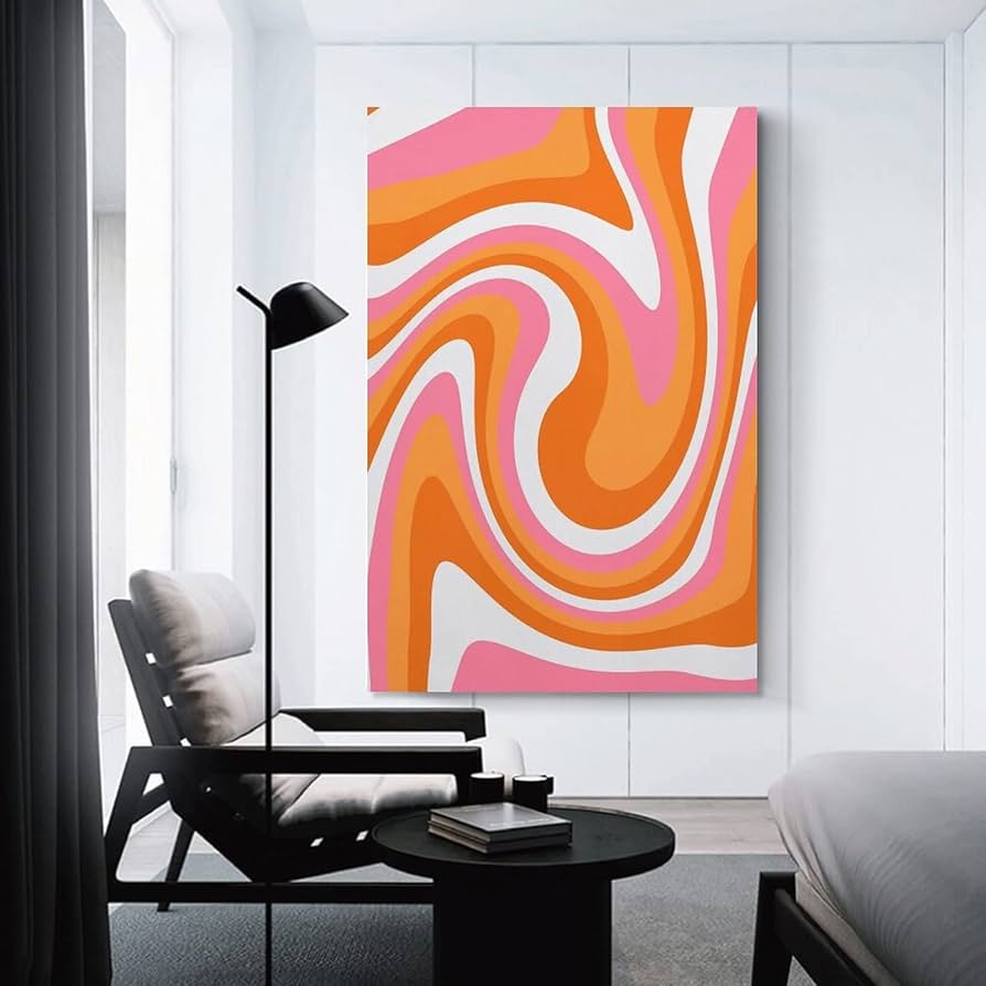Amazon.com: Vintage Funky Print Pink Orange Wall Art Waves